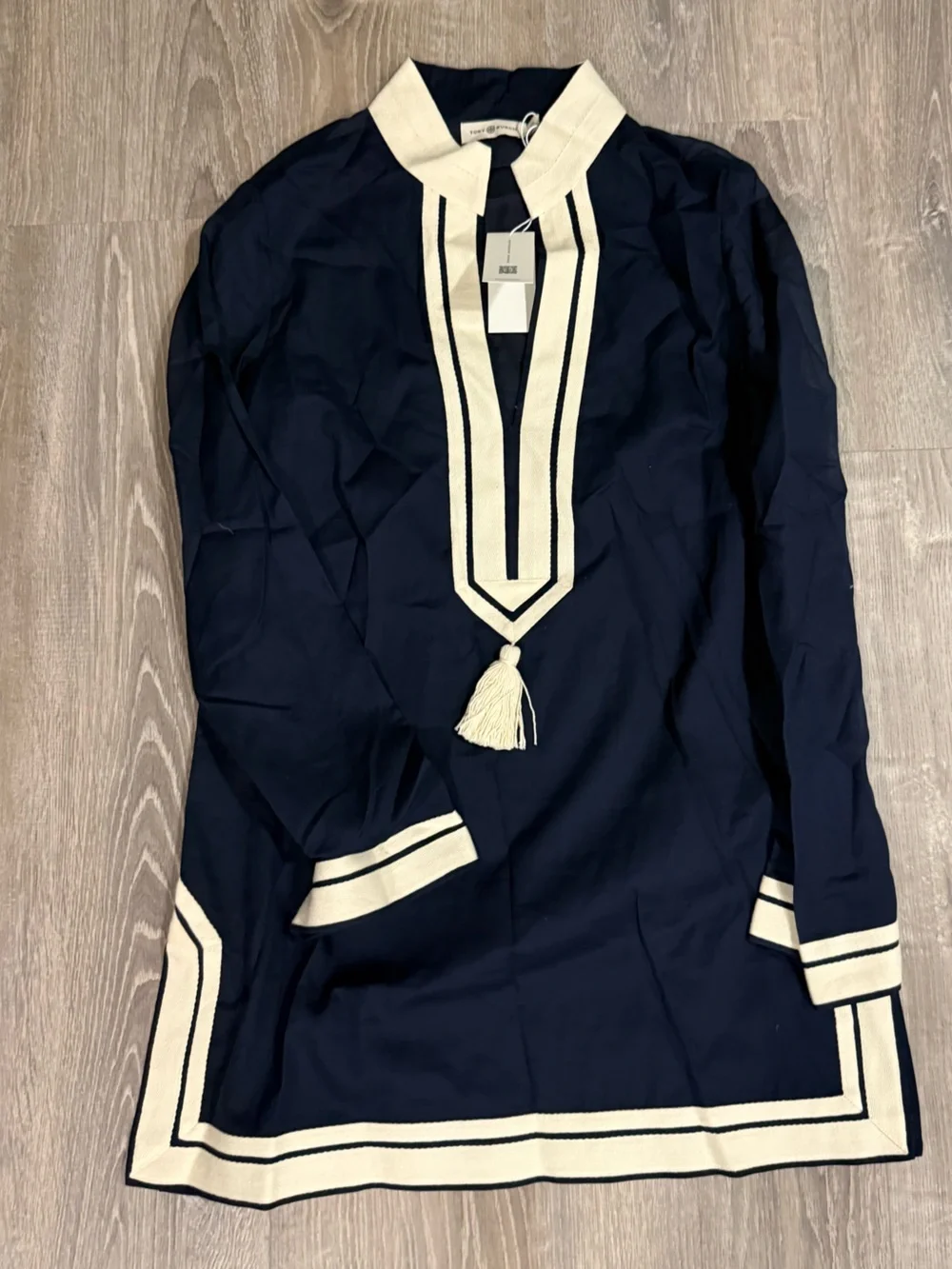 Tory Burch Tory Tunic L caftan Resort Swim Cover Up Navy Blue Beach nwt